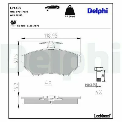 Compra Oggi Stesso DELPHI LP1409 Kit Pastiglie Freno, Freno a Disco